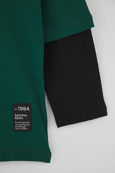 TRENDYOLKIDS Emerald Green*001 Men's 100% Cotton Printed Regular Long Sleeve Knitted T-Shirt Tkdaw26Ts00012