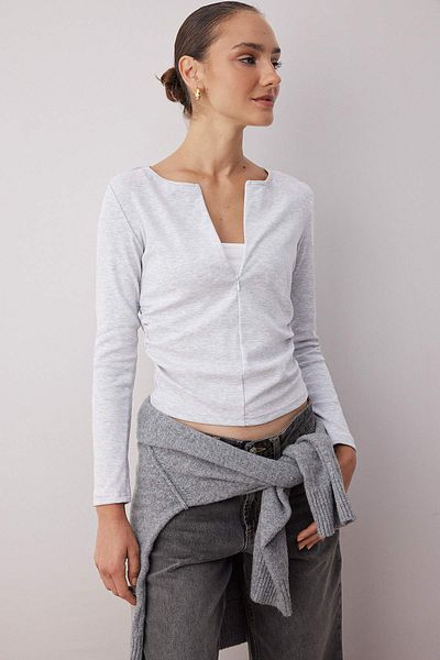 Trendyol Collection Γκρι μελανζέ Πλεκτή μπλούζα με φερμουάρ TWOAW26BZ00031