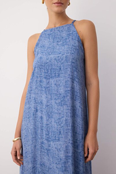 Trendyol Collection Μπλε ίσιο μάξι υφαντό φόρεμα TWOSS25EL00904