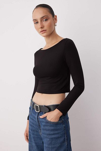 Trendyol Collection 3 Pack Boat Neck Body Fitting Stretchy Crop Knitted Blouse Twoaw25Bz00300