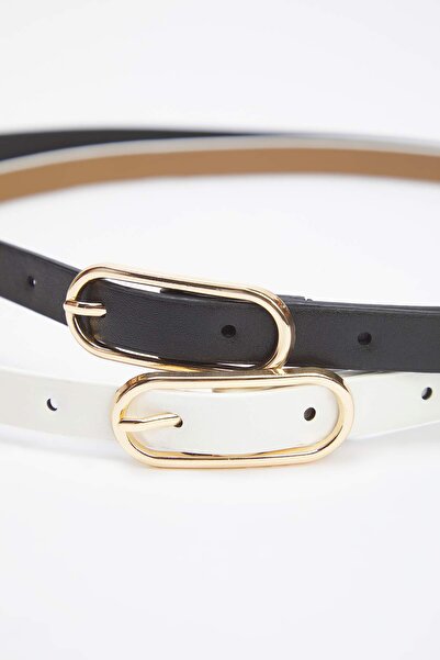 Trendyol Collection Black-Ecru 2 Pack Leather Look Belt Twoaw26Ke00004