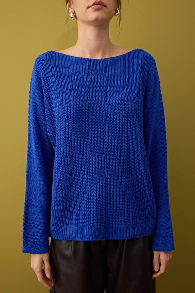 Trendyol Collection Pulover tricotat cu gât barcă Saks Wide Fit Basic TWOAW26KZ00103