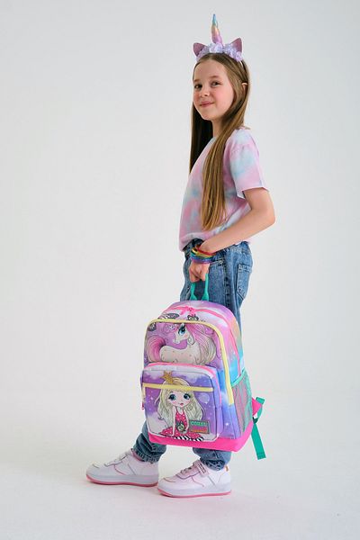 Coral High Rucsac de școală cu patru compartimente pentru copii, roz, verde apă, unicorn, fată, model 23733