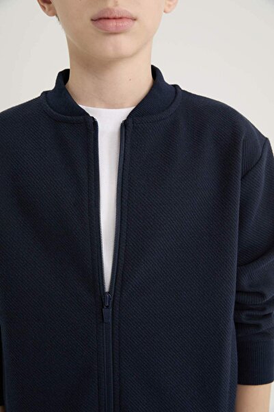 DeFacto Erkek Çocuk Okul Kolej Yaka Fermuarlı Çift Cepli Mevsimlik Hafif Bomber Ceket D2803A824AU