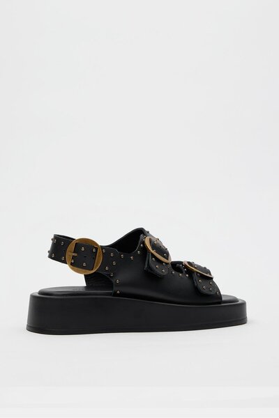 NILUFARR Jodie Black Genuine Leather Women's Sandals - Troc