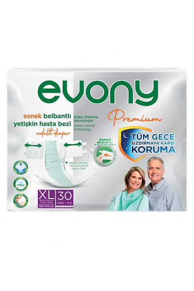 Evony Premium Flexible Waistband Adult Patient Diapers Xlarge 30 Pack
