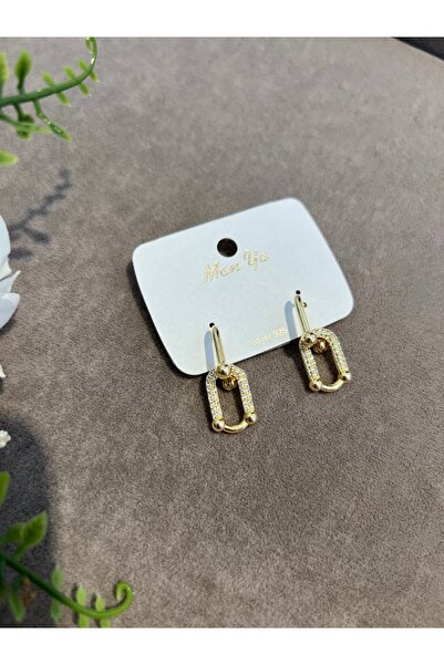 BEREN KILIÇ Gold İki Halkalı Zirkon Taşlı Çelik Küpe