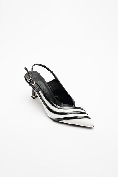 Sister in Love Della White Black Striped Open Back Stiletto
