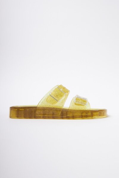 Mubiano Summer Women's Jelly Transparent Gold Glitter Flat Slippers-Mstb165-Sas