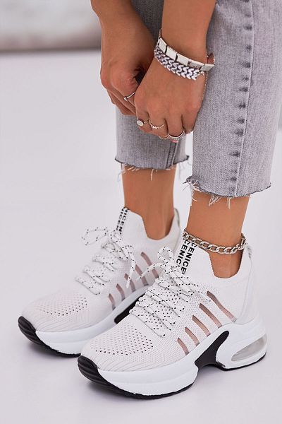 Ayakkabı Delisiyim Women's White Sneakers with Hidden Wedge Heels – Knitwear Sneaker, Lightweight, Air Sole, Danceable
