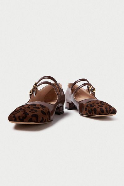 Mubiano Collection Mubiano Genuine Leather Collection Women's Flat Patent Leather Ballerinas Brown/Leopard - Mcsr1008 - Khlpr