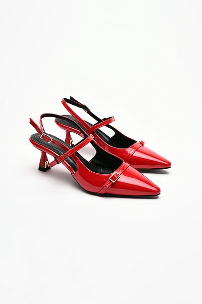 Sister in Love Asta Short Heeled Buckle Patent Leather Stiletto