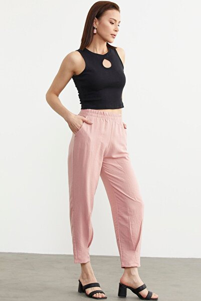 Sementa Pink Crepe Trousers - Drawstring Detail