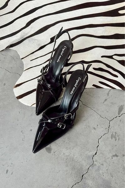 nope21shoess Stiletto din piele neagră pentru femei Crystal Moda