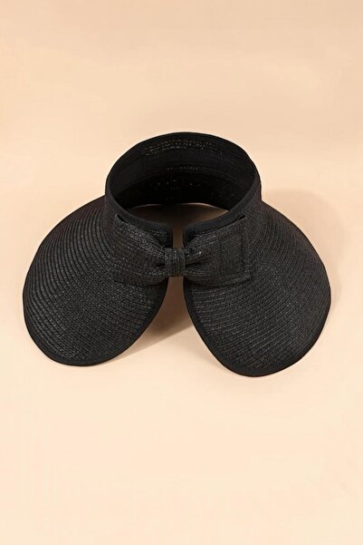 BAHELS Imported Black Bow Folding Sunscreen Straw Visor Hat