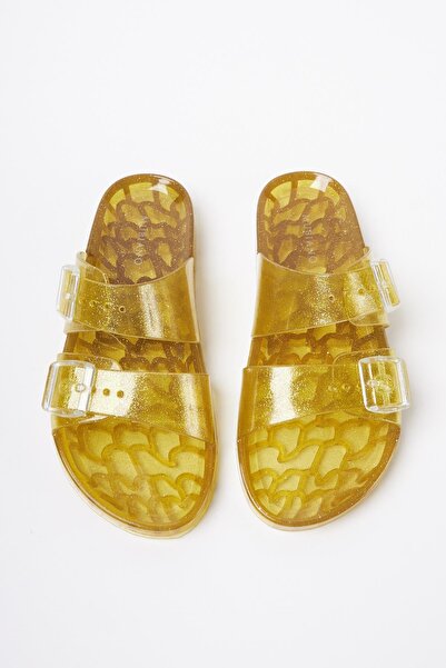 Mubiano Summer Women's Jelly Transparent Gold Glitter Flat Slippers-Mstb165-Sas