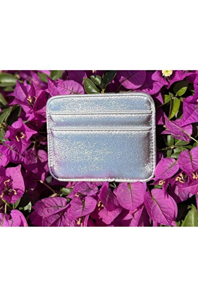 SİNİSA BAG Women's Silver Metallic Leather Stylish Card Holder 5 Compartments Minimal Design