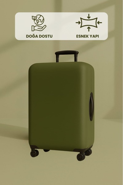 Bagline Likralı Esnek Kumaş Haki Desen Baskılı Dayanıklı Valiz ve Bavul Kılıfı