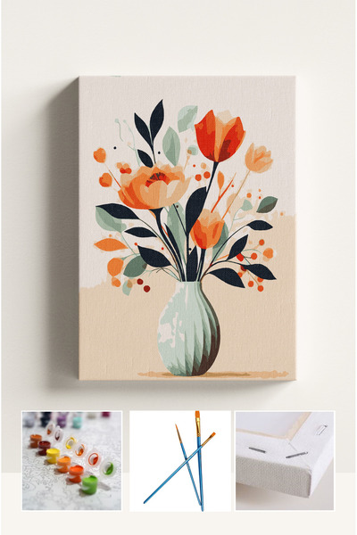 Corvo Sayılarla Boyama Seti Numaralı Tuval Fırça Boya SANATSAL ÇİÇEKLER 40X50 Cm