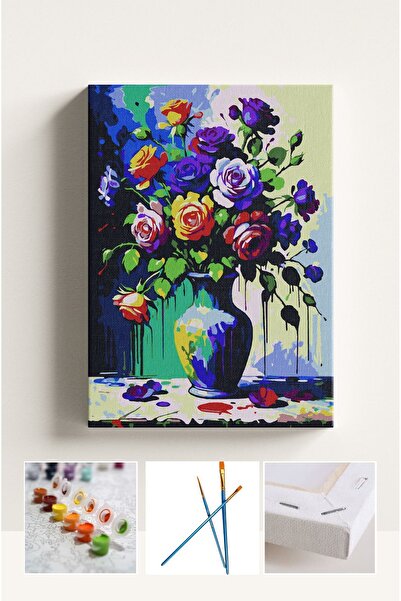 Corvo Sayılarla Boyama Çerçeveli Hobi Seti Numaralı Tuval RENKLİ GÜLLER Fırça...