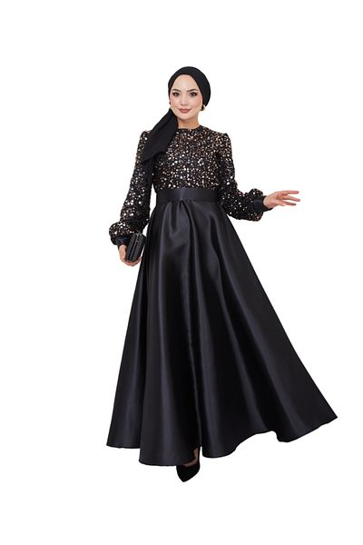 Ayşe Melek Women's Clothing Evening Dress Fashion Sequin Detailed Satin Evening Dress 2537
