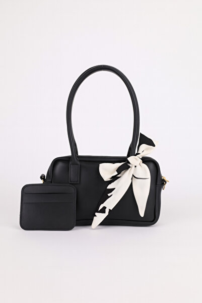 NOTHING Women's Black Adjustable Strap Scarf and Card Holder Gift Hand and Shoulder Bag Mori