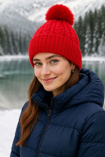 Axesoire 14452 İçi Kürk Polarlı Kırmızı Triko Örgülü Bere