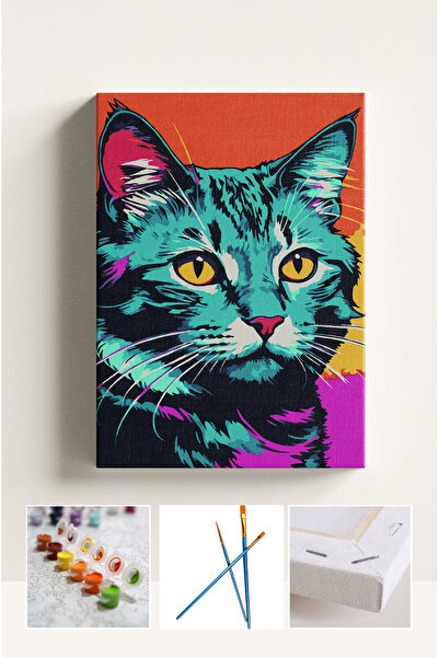Corvo Sayılarla Boyama Seti Numaralı Tuval Fırça Boya Renkli Kedi 40x50 Cm