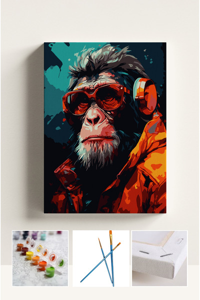 Corvo Sayılarla Boyama Seti Numaralı Tuval Fırça Boya MAYMUN 40X50 Cm