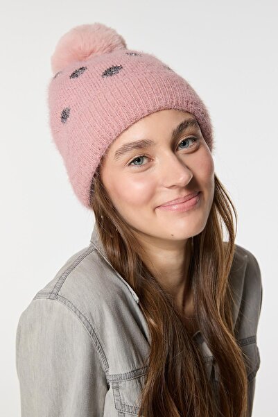 Axesoire 14441 Içi Polarlı Pembe Triko Örgülü Bere