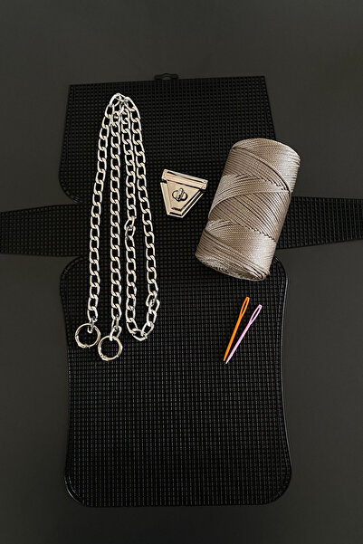 thekam Bodrum - Çanta Örgü Kiti (45X21CM Kanvas) Polyester No.4 200 Gr İp, Plastik Kanvas Çanta Seti