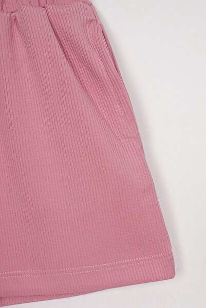 zepkids Pink Color Girl's Shorts with Ribbed Pockets