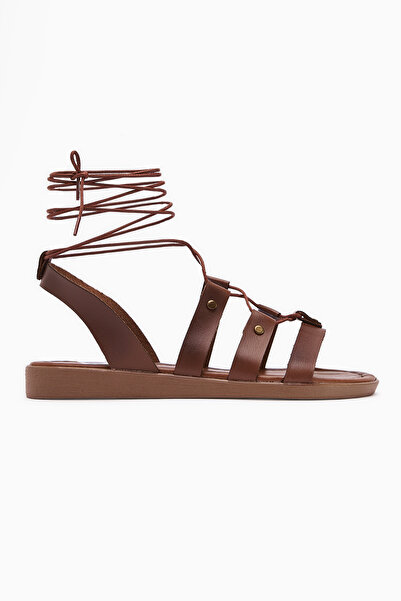 Limoya Sandale de damă Ruut Tan din piele naturală cu curea la gleznă cu nituri