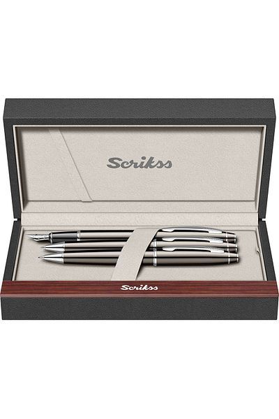 Scrikss 35 Fountain Pen + Ballpen + Versatile Triple Set Titanium (Lifetime Warranty-Luxury Box)