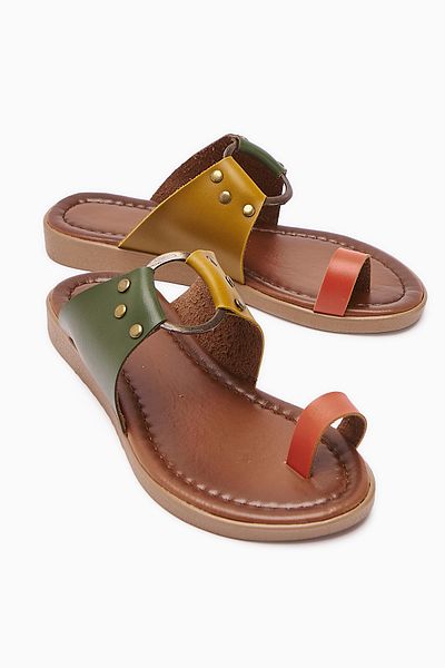 Limoya Papuci de damă Bitania Khaki Flip Flops din piele naturală