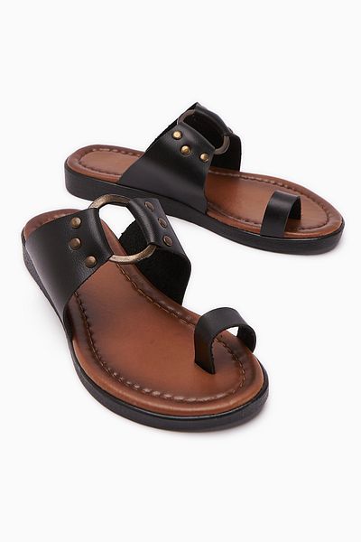 Limoya Papuci de damă Bitania Black Flip Flops din piele naturală