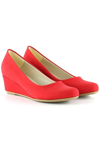 Erkan Saçmacı Maya Red Crepe Round Toe Wedge Heeled Casual Shoes