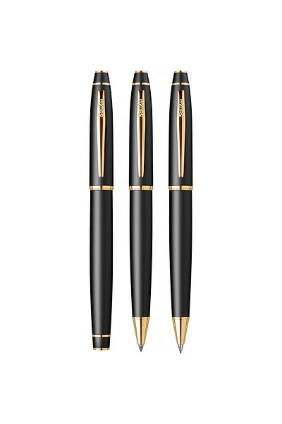 Scrikss 35 Fountain Pen + Ballpen + Versatile Triple Set Matte Black Gold Lifetime Guaranteed-Luxury Boxed