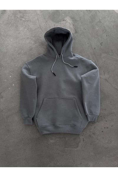 modamtn Hooded Three Thread Combed Cotton Basic Sweatshirt - Dyed Gray