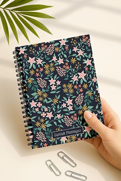 Eldesen Tasarım دفتر ملاحظات يومي مقاس A5، ملاحظات، مهام، غطاء من الورق المقوى المرن، 100 يوم، زهور مختلطة