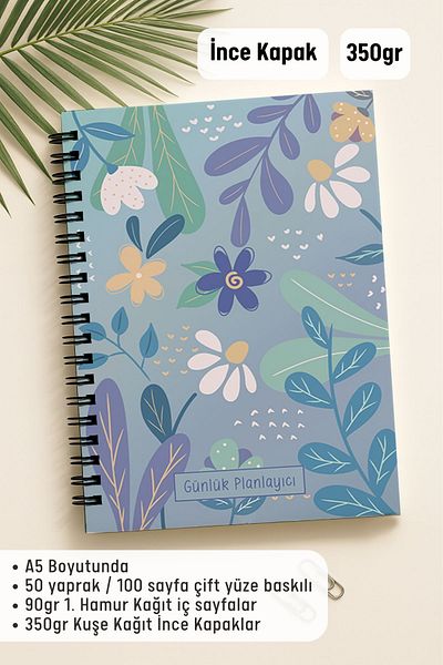 Eldesen Tasarım Daily Planner A5 Notebook, Notes, to Do, Flexible Cardboard Cover, 100 Days, Daisy