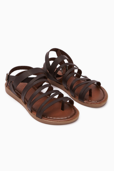 Limoya Genuine Leather Theodora Strappy Brown Sandals