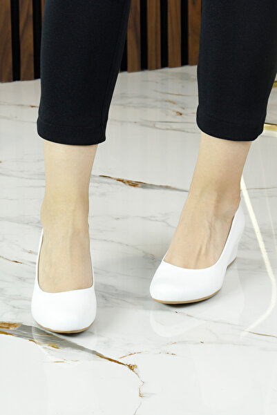 Erkan Saçmacı Maya White Round Toe Wedge Heeled Casual Shoes