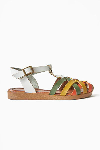 Limoya Genuine Leather Agi White Cross Weave Strappy Sandals