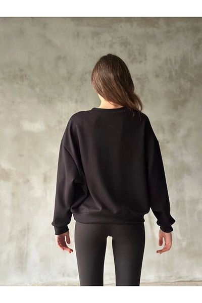 modamtn Osy Modal Soft Textured Fabric Crew Neck Oversize Sweatshirt - Black