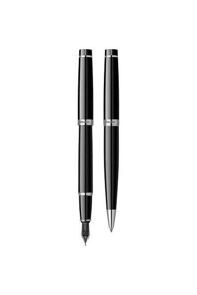 Scrikss 38 Fountain Pen + Ballpen Double Set Black Chrome (Lifetime Warranty-Luxury Boxed)