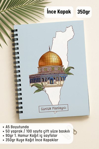 Eldesen Tasarım Daily Planner A5 Notebook, Notes, to Do, Flexible Cardboard Cover, 100 Days, Jerusalem