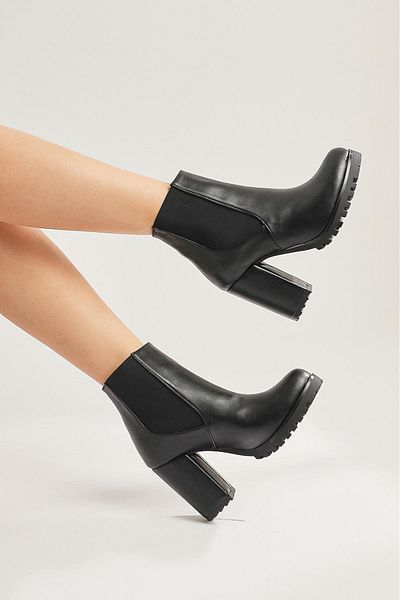 Limoya Cizme Dorsaf de damă cu toc elastic cu vârf oval negru, cizme de damă