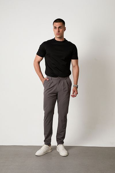GETMAH Men's Dark Gray Color Stretch Fabric Pleated Pants