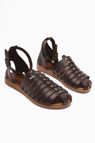 Limoya Genuine Leather Helen Brown Toe Covering Bodrum Sandals